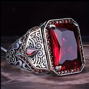 NEW Vintage Turkish Ottoman Ruby Large Stone Silver 925 Ring